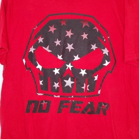 No Fear Skull Graphic Spell Out Tee Shirt XL Red Short Sleeve Cotton Top Y2K - Picture 2 of 11